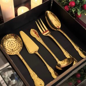 Coffret de 5 Pièces de Service Classiques en Doré