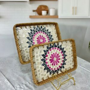 Plateaux Rectangulaires en Mosaïque et Osier
