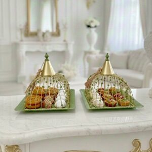 Porte Gâteau de Prestige "Cage d'Orient" aux Perles Vertes