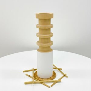 Porte-Bougie en Bois Naturel et Base Blanche