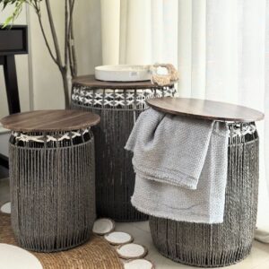 Panier de rangement / table avec couvercle en bois