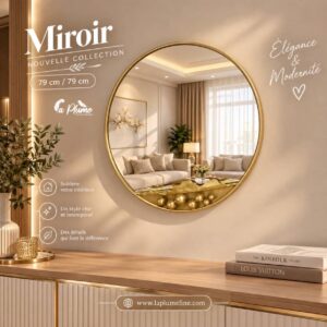 Miroir Rond Décoratif à Vague Texturée Or