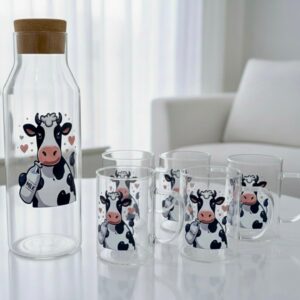 Service "La Vache Rigolote" – Carafe et 6 Mugs en Verre