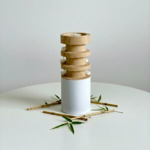 Porte-Bougie en Bois Naturel et Base Blanche