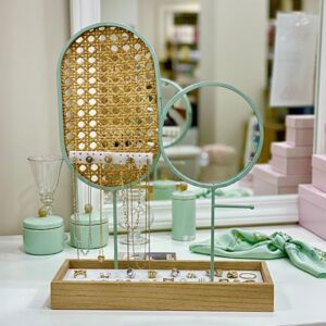 Porte-Bijoux et Miroir "Poésie" en Cannage et Métal Mint