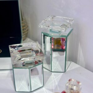 Porte Bougies en Verre Miroir et Cristal Taillé