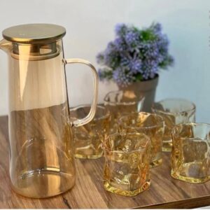 Service à Boissons – Carafe Pichet et 6 Gobelets Doré Texturé