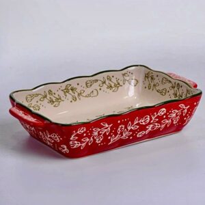 Plat à four rectangulaire en céramique décoré