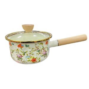 Casserole émaillée florale avec poignée en bois May