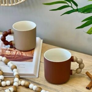 Duo de Mugs en Céramique Côtes avec Anses Perles Bicolores