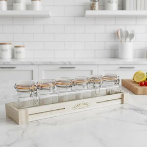 6 Bocaux à Épices en Verre et leur Socle en Bois