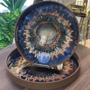 Plateau décoratif rond en bois