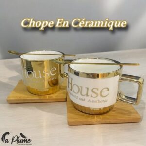 Chopes en céramique avec sous tasse et cuillère