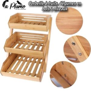 corbeille à fruits et légumes en bambou à 3 niveaux