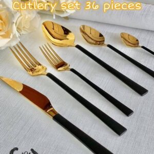 Ménagère moderne Noire et Dorée 36 pièce