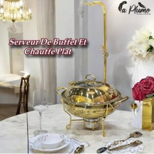 Serveur de buffet et chauffe plat doré