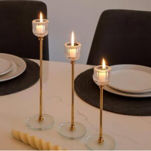 Porte bougies en verre et métal doré
