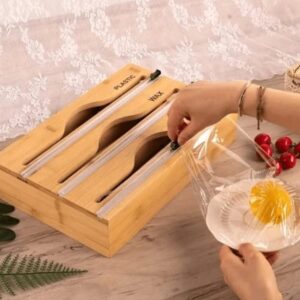 Organisateur et distributeur de film plastique et papier d'aluminium en bambou