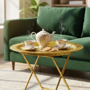 Plateau pliant en Métal Argenté et Dorée