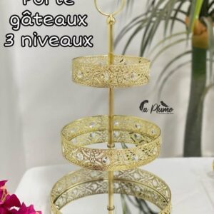 Porte gâteaux à 3 niveaux argenté et doré