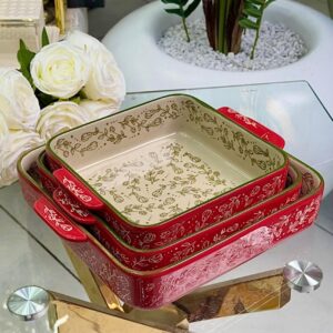 Ensemble de Plats à Four en Céramique Florale en 3 dimension