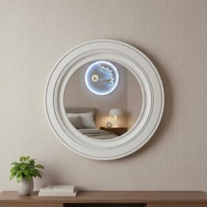 Miroir Mural Rond avec Cadre Blanc Laqué et Moulures Classiques