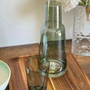 Ensemble Carafe et Verre à Eau en Verre Fumé Teinté Vert Olive