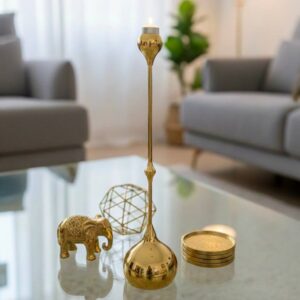 Porte-bougie long doré (style goutte d'eau)