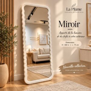 Miroir Grand Format Ondulé (Wavy)avec Support Noir