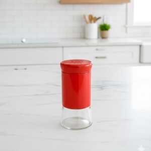 Salière Rouge en Verre et Acier Émaillé
