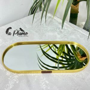 Plateau Miroir Ovale "Home" – Bordure Dorée Minimaliste