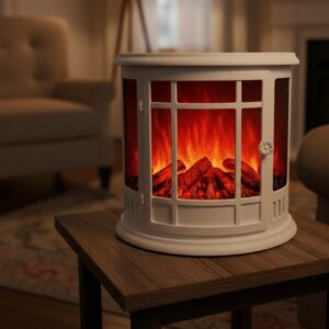 Cheminée Décorative Ronde à Effet Flammes LED