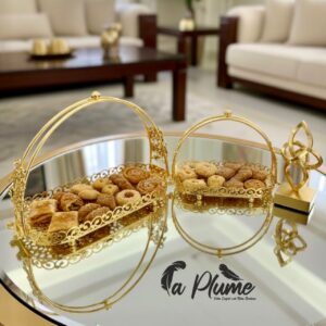 Plateau à gâteaux Rectangulaire de Luxe - Cadre Doré Ciselé et Fond à Dessin