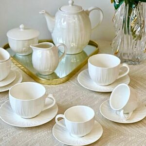 Service à Café Alpha 29 Pièces en Porcelaine Blanche Cannelée