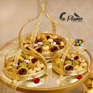 Plateau de Luxe Rond –  Doré Ciselé et Fond à Motifs