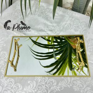 Plateau Miroir Rectangulaire de Luxe – Poignées "Branche" Dorées
