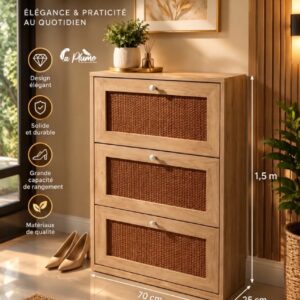 Meuble à chaussures élégant avec façades en rotin