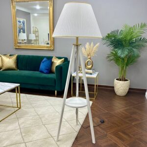 Lampadaire Trépied Blanc et Or