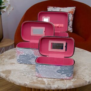 Boîtes à Bijoux Motif Dentelle Florale et Intérieur Rose