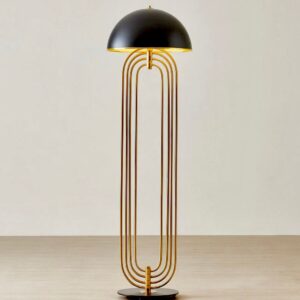 Lampadaire Diana Arcs – Métal Doré Brossé & Abat-jour Noir Mat