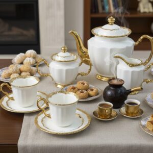 Service à café blanc et or de 29 pièce