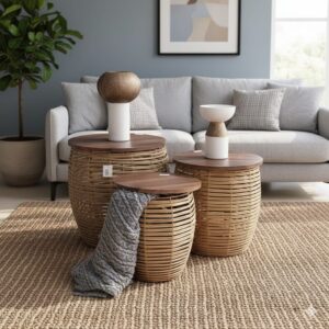 Table d'appoint en rotin style tambour