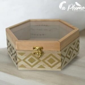 Boîte en bois hexagonale décorative