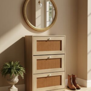 Meuble à chaussures élégant avec façades en rotin 113 cm*70cm*25cm