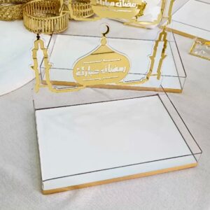Plateau De service Ramadan Mubarak style Mosquée En Acrylique Doré