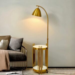 Lampadaire Arc Moderne Doré avec Étagère Intégrée