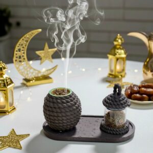 Élégance Texturée : Présentation du Set Mabkhara, Boîte et Support