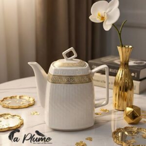 Théière Impériale "Grèce Antique" – Porcelaine Blanche & Dorures 24K