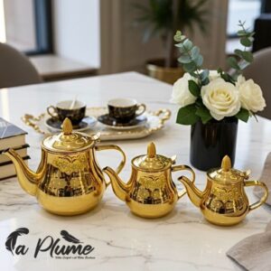 Service Théière Royale 3 Pièces Doré Luxe