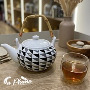 Théière « Prisme Scandinave » en Céramique & Anse Bambou